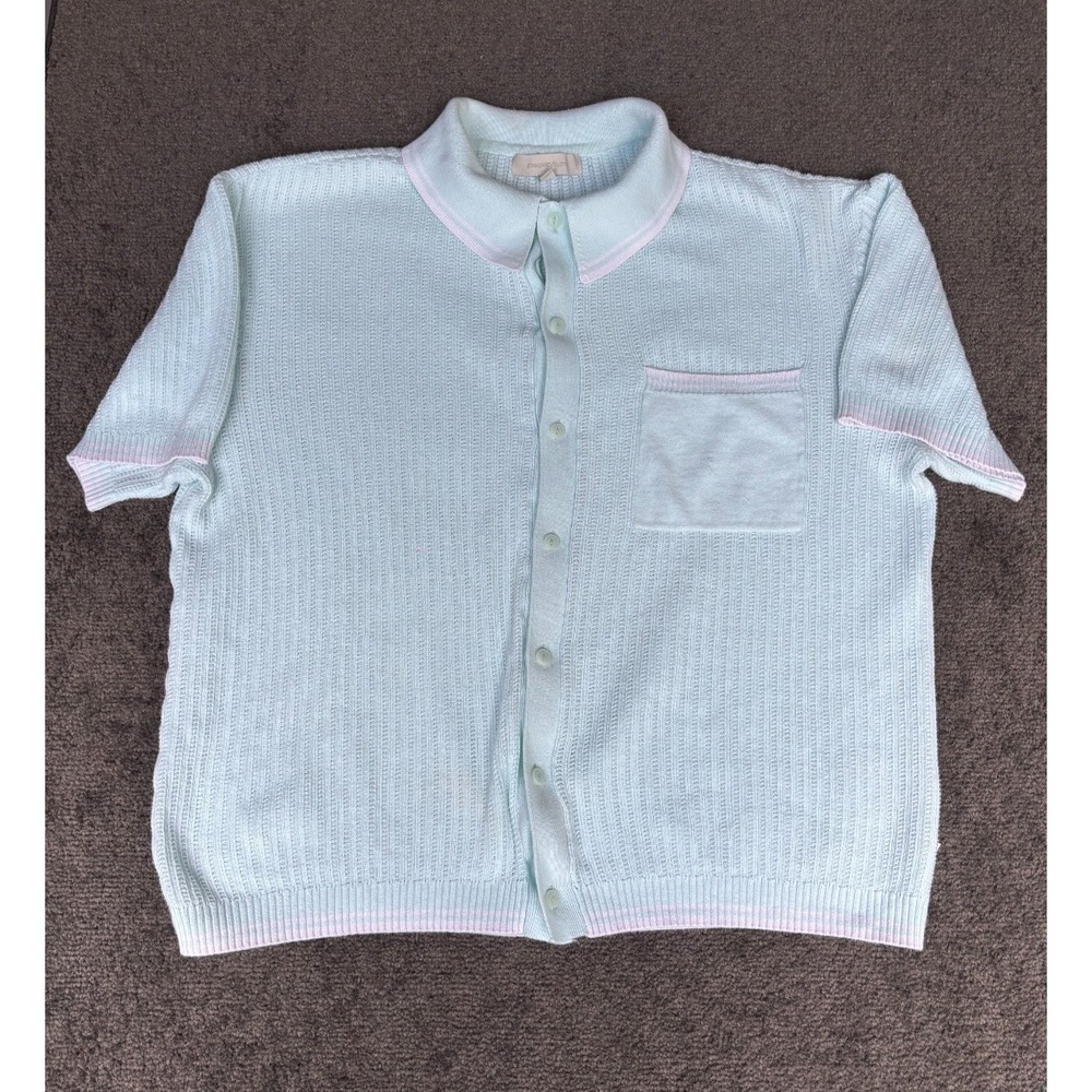 Standard Cloth Sweater Women's Large Light Blue 100% Cotton Collared Button-Up